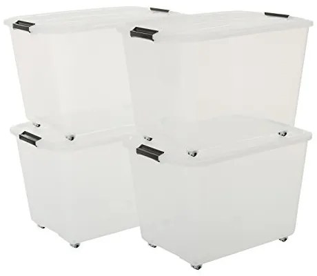 Set van opbergdozen, opbergsysteem met handgrepen en rolbox, stapelbaar, Kunststof doos 60 liter, Plastic, 4 x 60 L