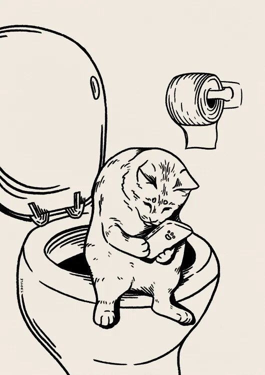Ilustratie Cat on Toilet in black, Tara Royle