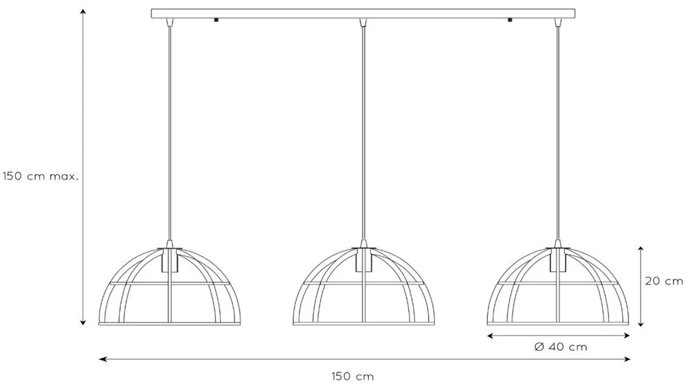 Lucide Dikra hanglamp 150cm 3x E27 zwart