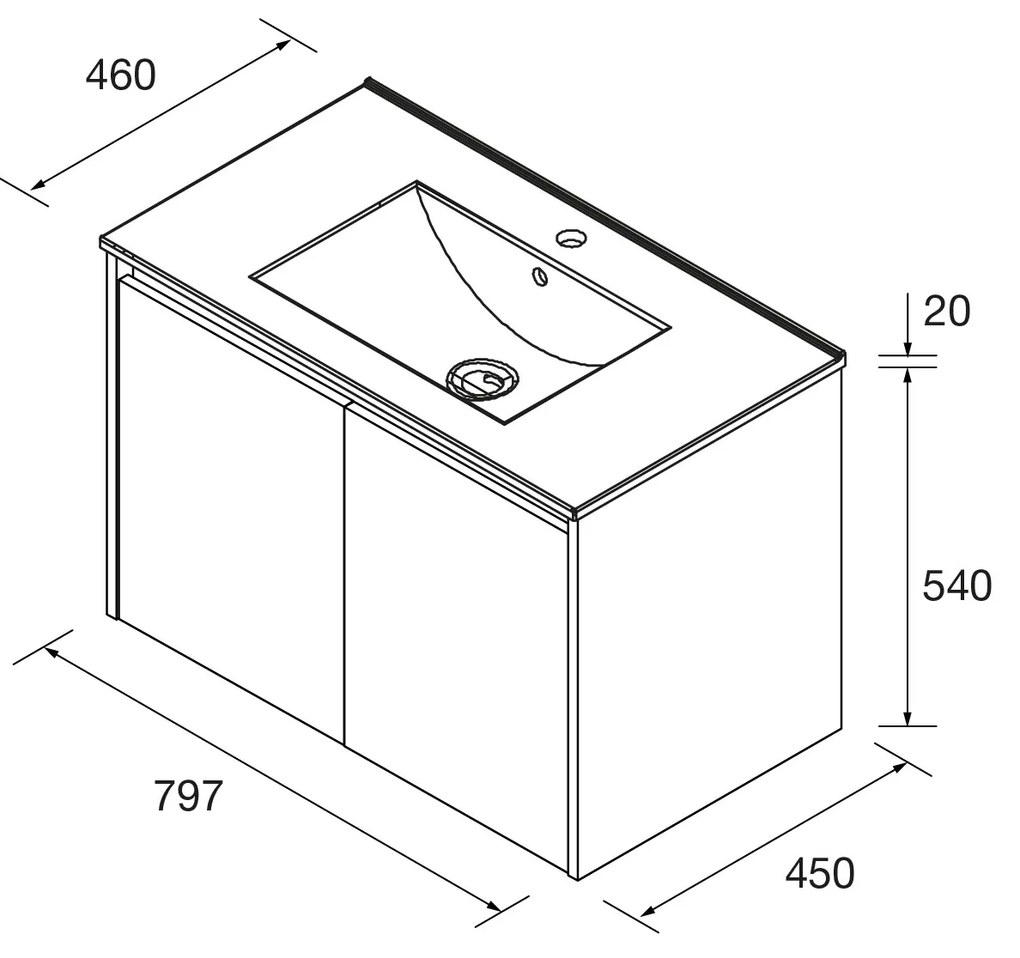 Muebles Project badmeubel 80cm met 2 deuren en wastafel zwart mat