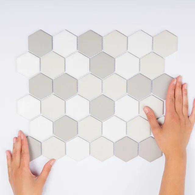 The Mosaic Factory London mozaïektegel - 28.2x32.1cm - wand en vloertegel - Zeshoek/Hexagon - Porselein White mix Mat LOH10MIX2