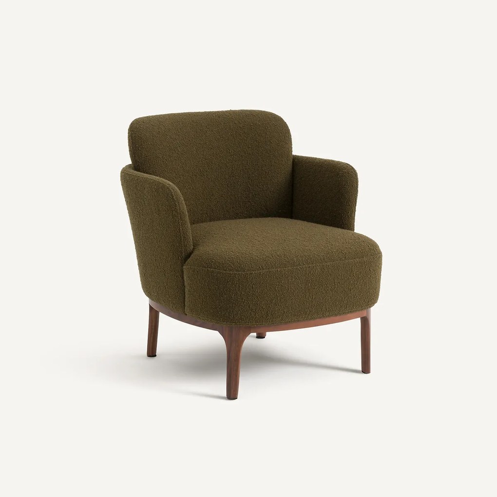 Fauteuil met notenhouten poten in bouclé stof, Jabote