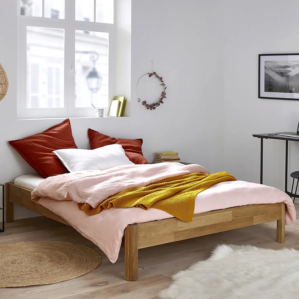 Bed in massief eik met lattenbodem, Zulda