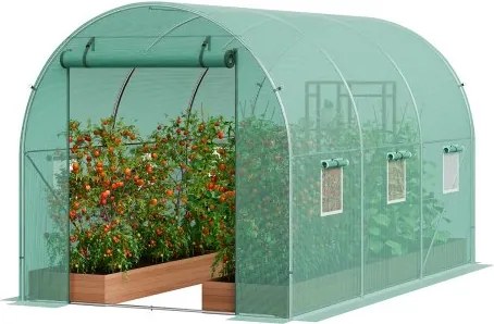 VEVOR Walk-In Tunnelkas, 3,9 x 1,9 x 1,8 m, Polytunnelkas, Plantenkas met gegalvaniseerd stalen frame, groene PE-afdekking, oprolbare ritssluiting en 6 ramen voor buitengebruik