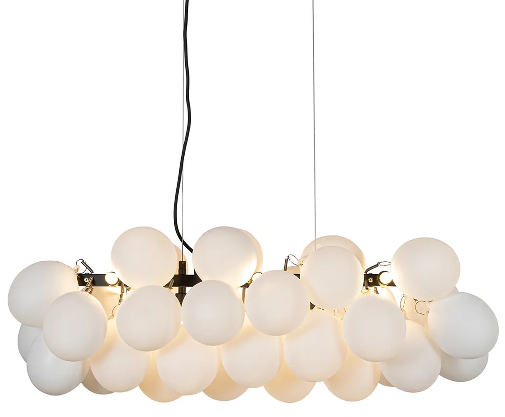 Hanglamp zwart met opaal glas 8-lichts langwerpig - Uvas