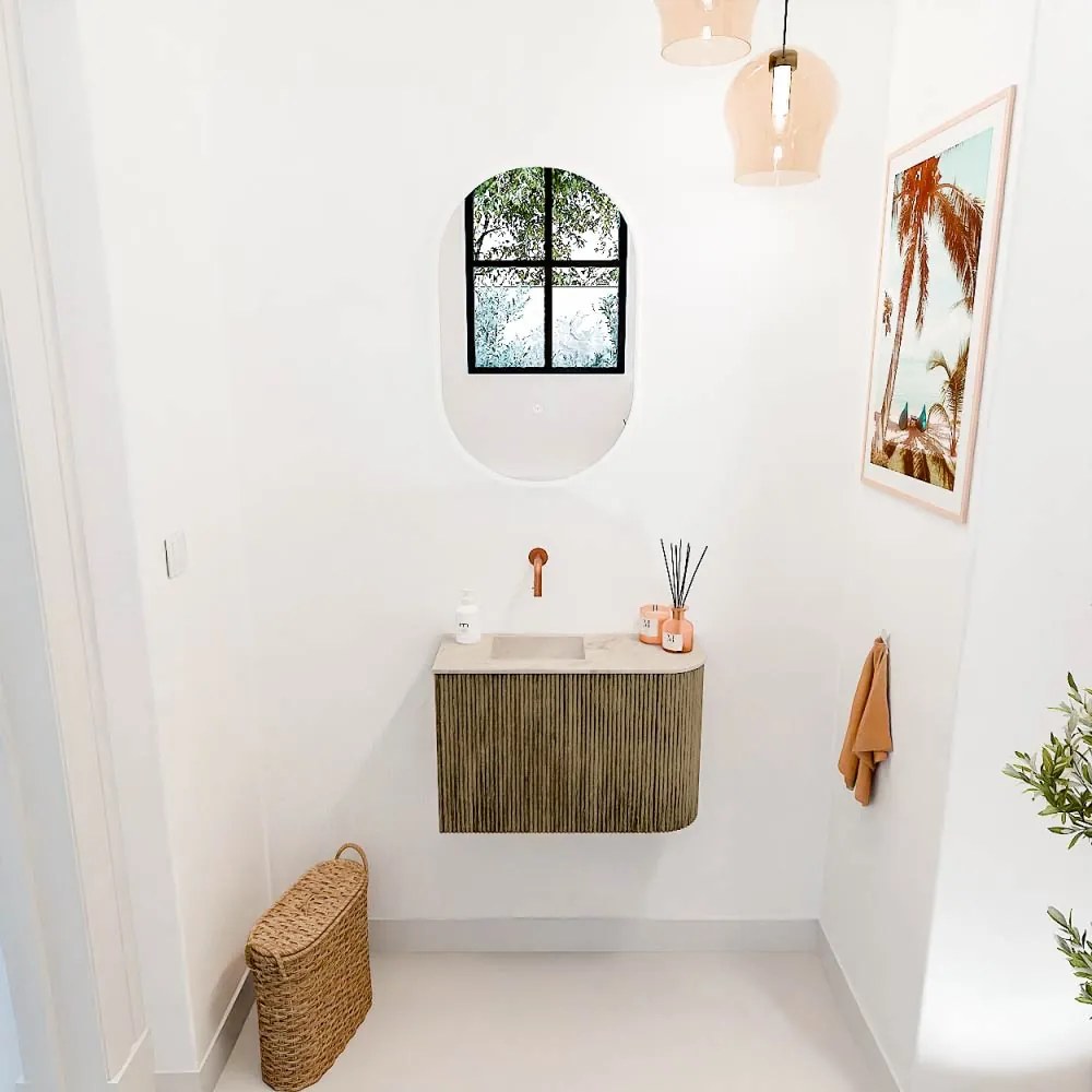 Mondiaz Joya DLux 60cm toiletmeubel ronding rechts dusk met wastafel faye links zonder kraangat frappe