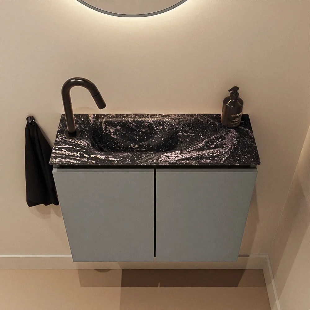 Mondiaz Ture DLux toiletmeubel 60cm smoke met wastafel lava links met kraangat