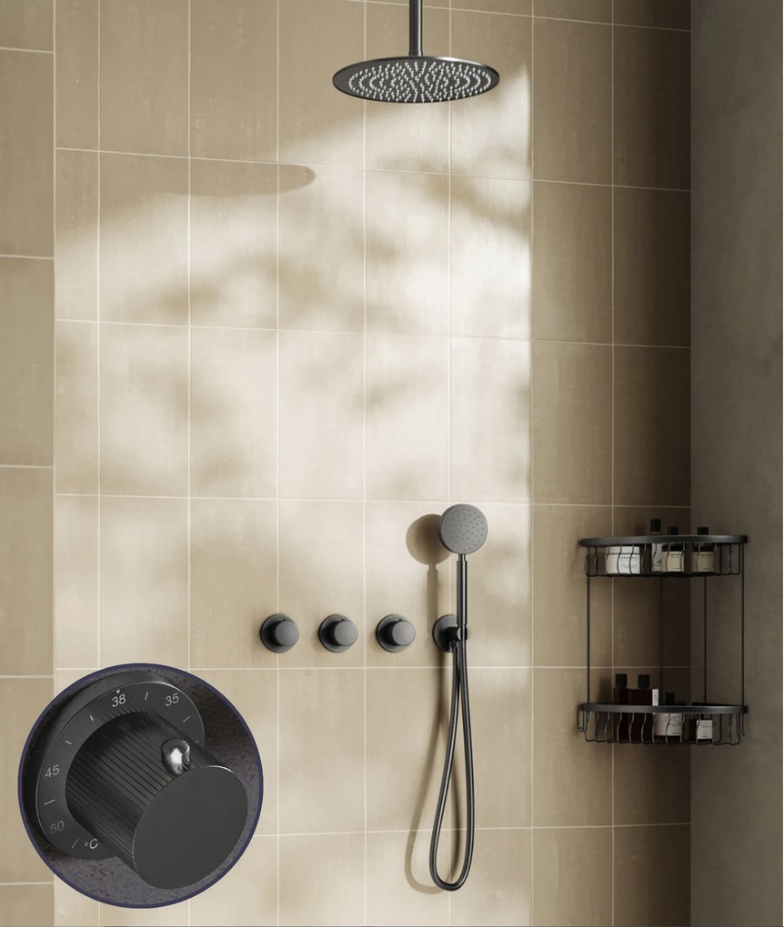 Saniclear Plus Stripes inbouw regendouche met 30cm hoofddouche en plafondarm verouderd ijzer - gunmetal