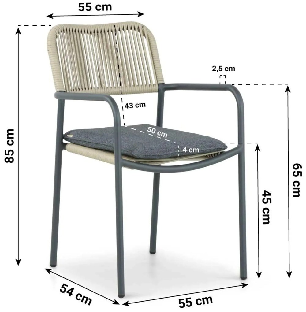 Tuinstoel stapelbaar Aluminium/rope Taupe-naturel-bruin Coco Penya