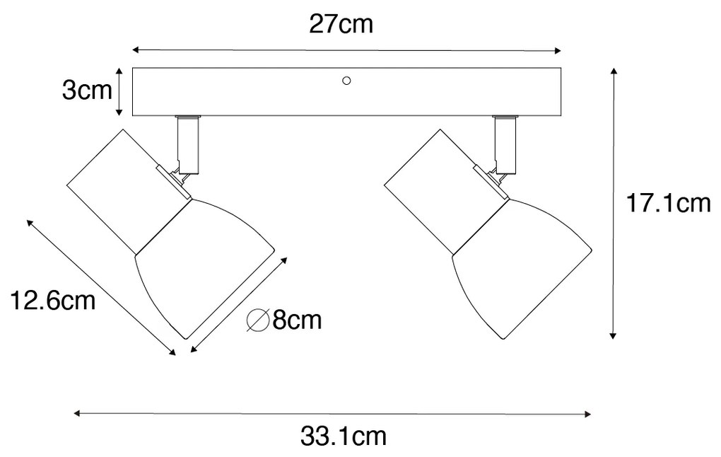 PlafondSpot / Opbouwspot / Plafondspot hout en wit 2-lichts verstelbaar - Thorin Landelijk / Rustiek E14 Binnenverlichting Lamp