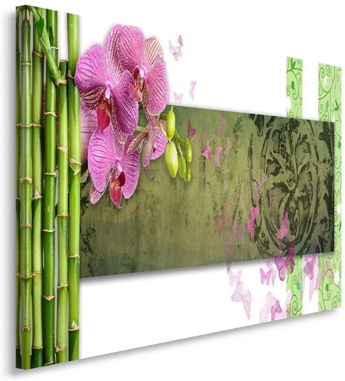 Schilderij - Roze Orchidee en bamboe in kader