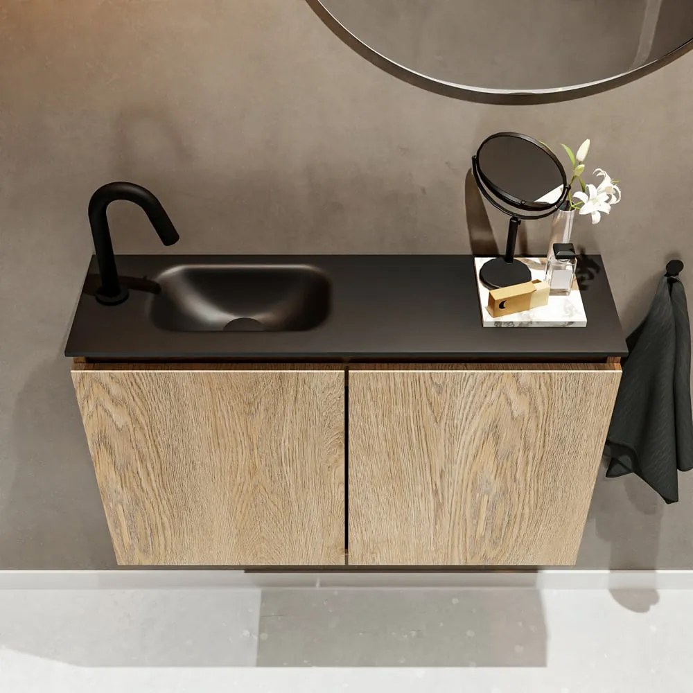 Mondiaz Ture 80cm toiletmeubel washed oak met wastafel urban links 1 kraangat