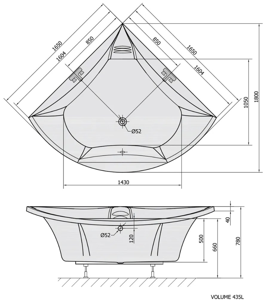 Polysan Bermuda hoekbad 165x165x49cm wit