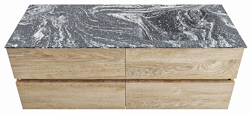 Mondiaz Vica DLux badmeubel 130cm washed oak 4 lades met wastafel lava rechts zonder kraangat