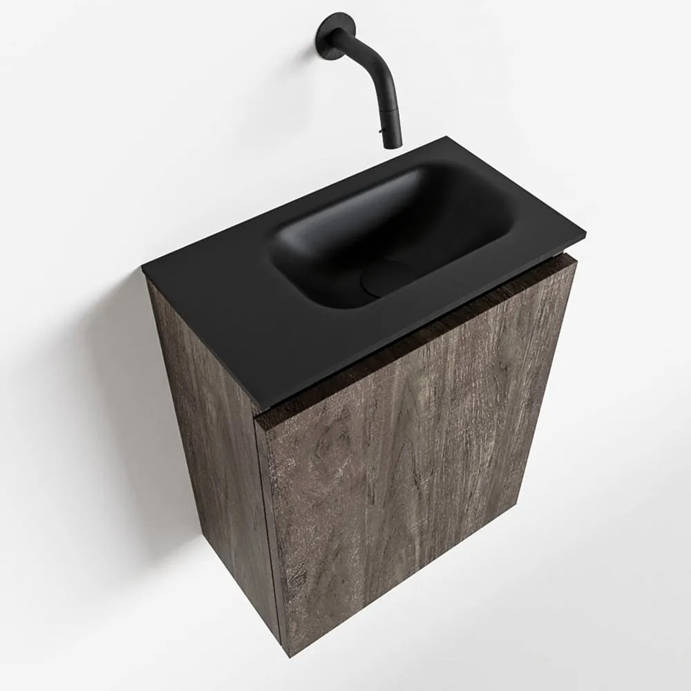 Mondiaz Ture 40cm toiletmeubel dark brown met wastafel urban rechts geen kraangat