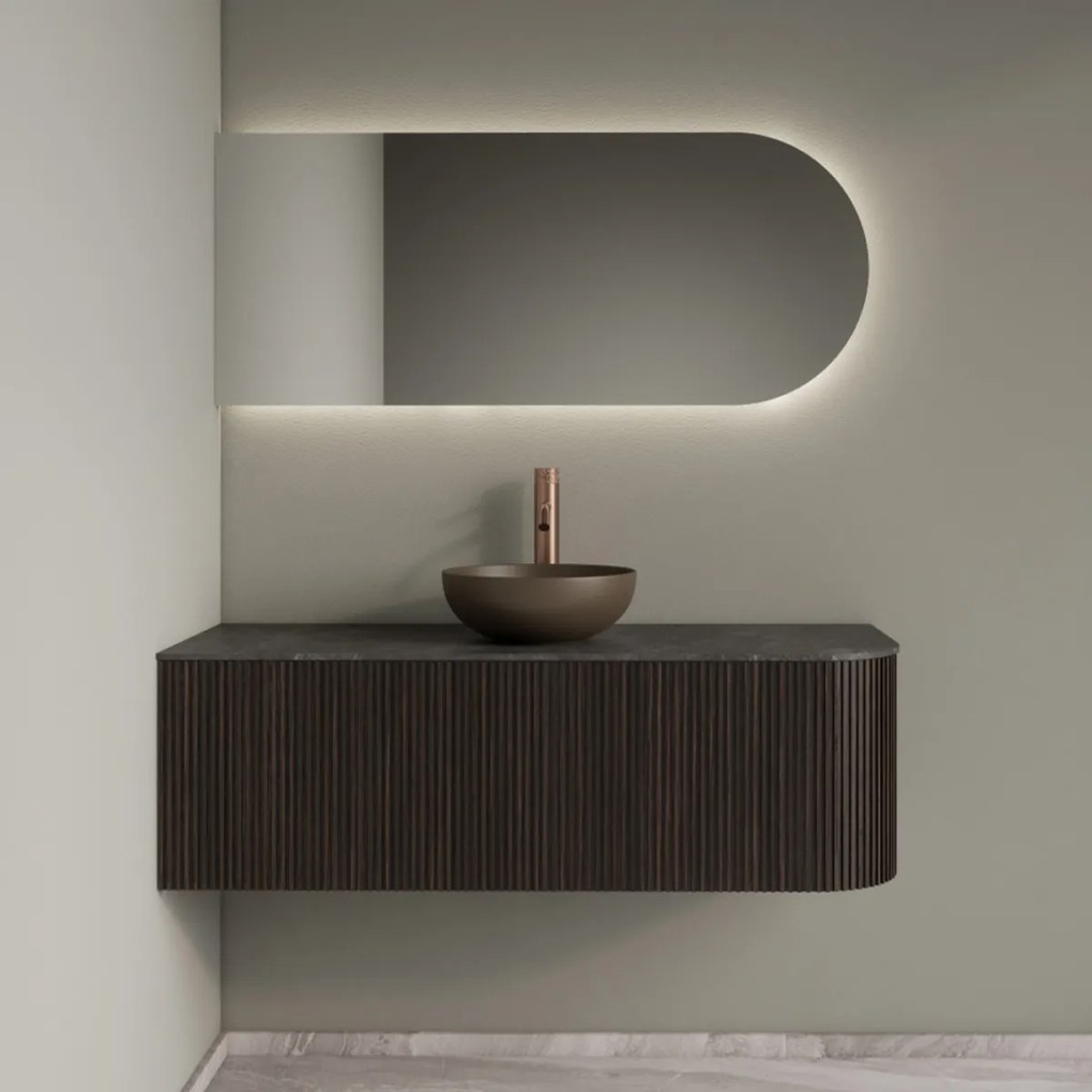 Gliss Design Alluro badmeubel ribbelfront met ronding rechts 120cm ebony en zwart leisteen toppaneel