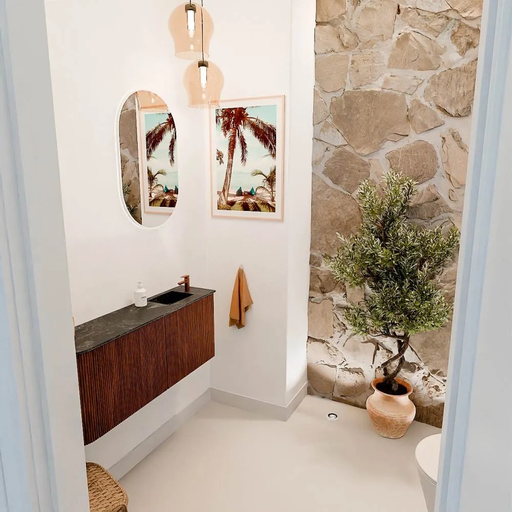 Mondiaz Joya DLux 100cm toiletmeubel ronding links ruby met wastafel faye rechts 1 kraangat lava