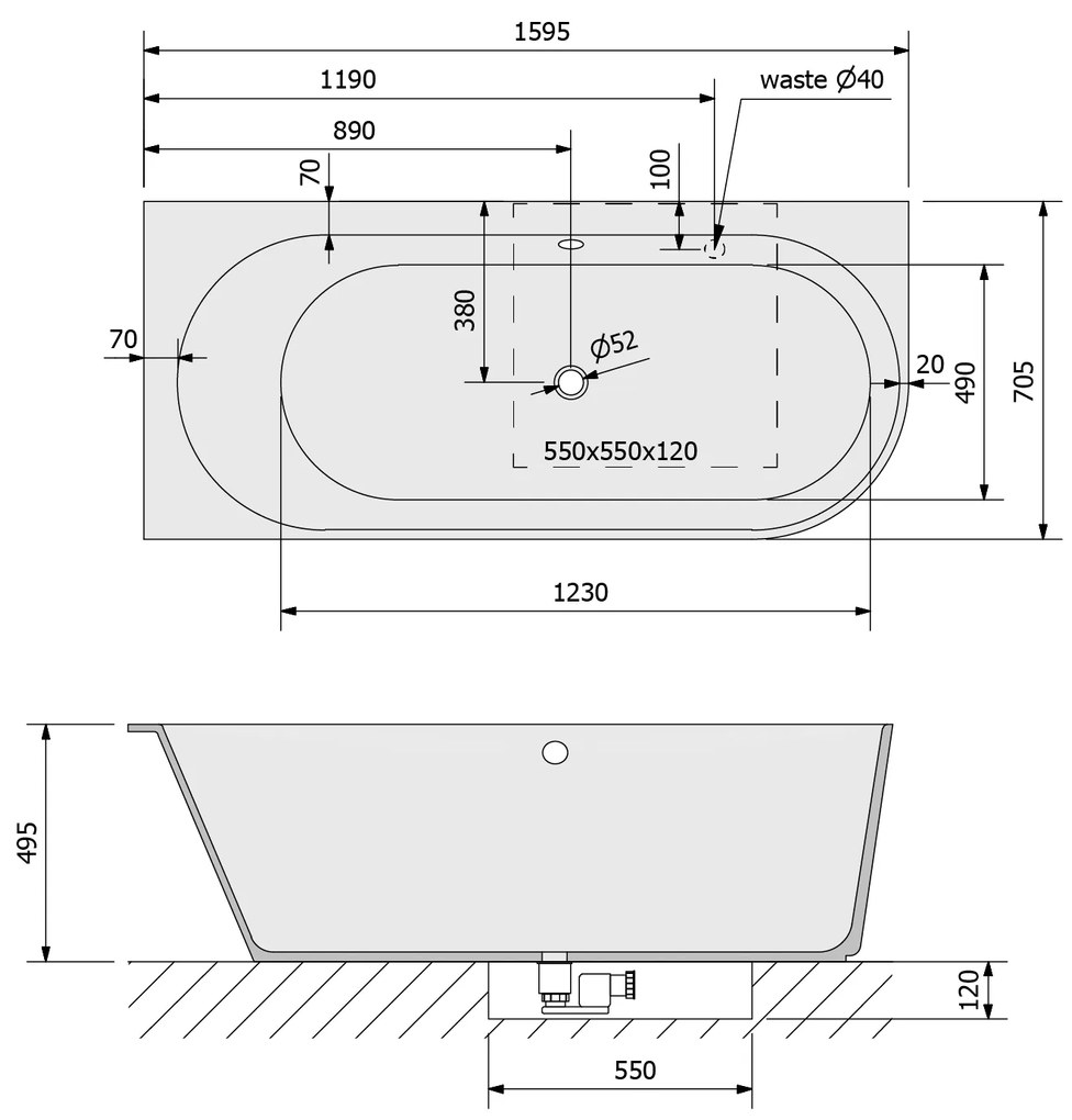 Polysan Sussi half vrijstaand bad links 159.5x70cm wit