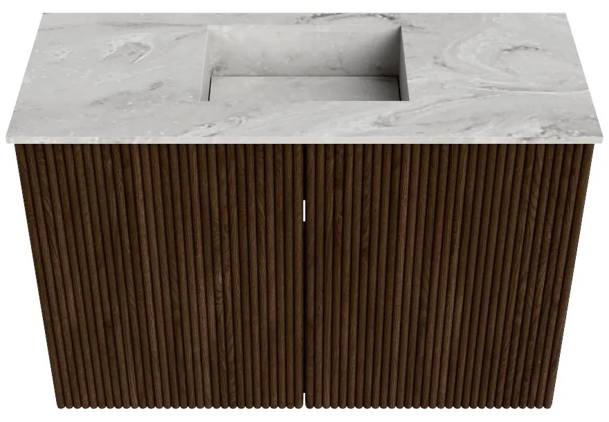 Mondiaz Joya DLux 60cm toiletmeubel walnut met wastafel faye midden 1 kraangat glace
