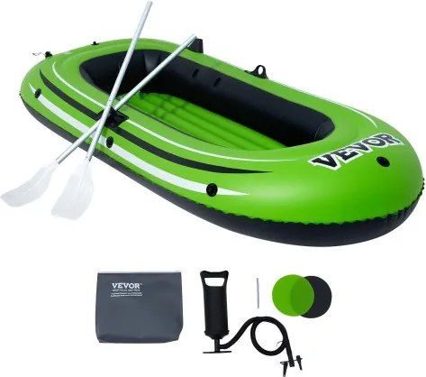 VEVOR Opblaasbare Boot 2-persoons Visboot, Robuuste Draagbare PVC Raft Kajak, Inclusief 45,6-inch aluminium roeiriemen, Heavy-Duty pomp en hengelhouder, Draagvermogen 226,8 kg voor Volwassenen en Kinderen