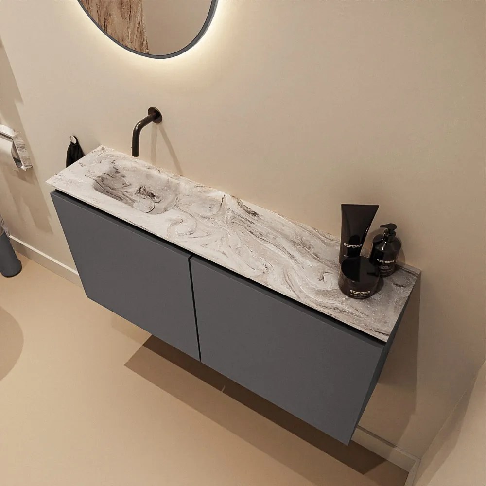 Mondiaz Ture DLux toiletmeubel 100cm dark grey met wastafel glace links zonder kraangat