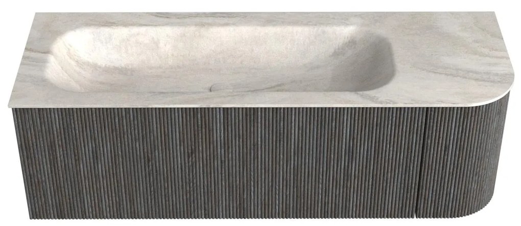 Mondiaz Kurve-dlux 135cm badmeubel ronding rechts shadow met 1 lade en deur en wastafel big medium links zonder kraangat ostra