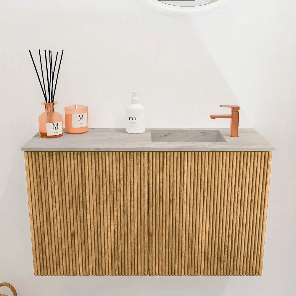 Mondiaz Joya DLux 70cm toiletmeubel oak met wastafel faye rechts 1 kraangat glace