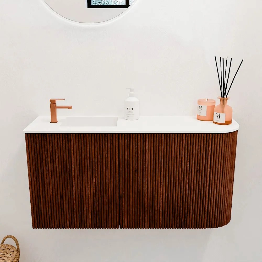Mondiaz Joya 80cm toiletmeubel ronding rechts ruby met wastafel faye links 1 kraangat talc