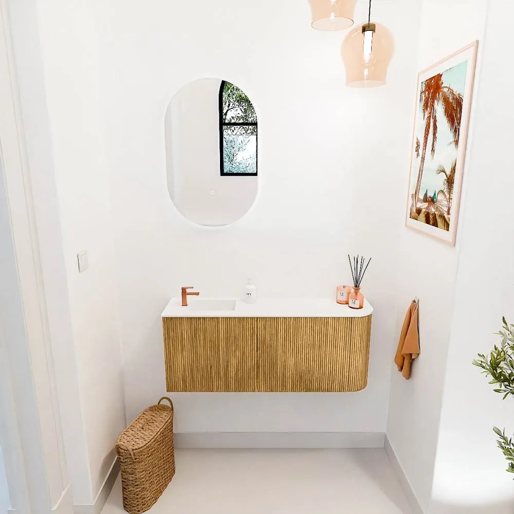 Mondiaz Joya 100cm toiletmeubel ronding rechts oak met wastafel faye links 1 kraangat talc