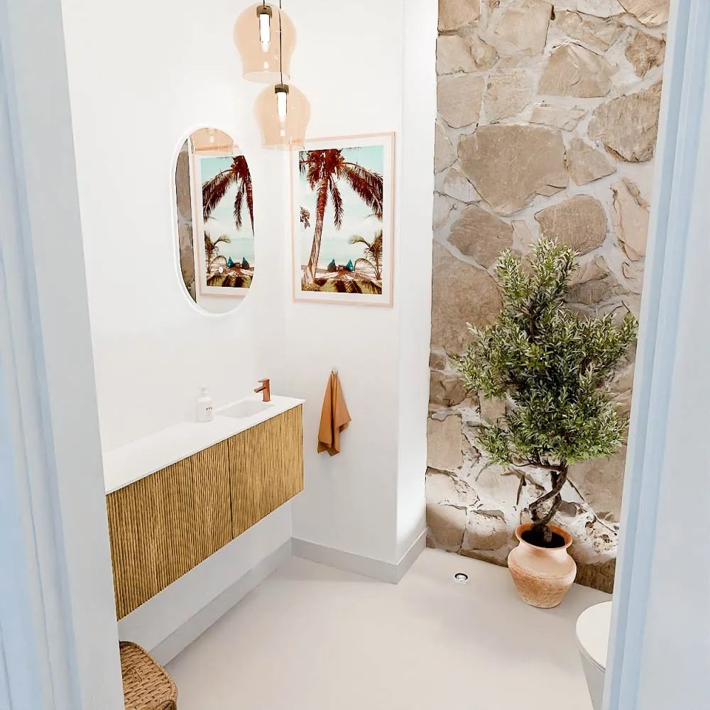 Mondiaz Joya 110cm toiletmeubel ronding links oak met wastafel faye rechts 1 kraangat talc