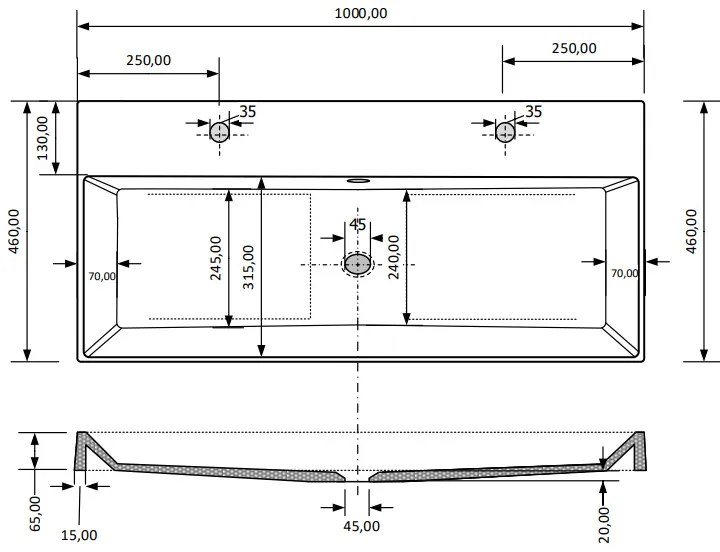 Fontana Kolo wastafelmeubel kasteel bruin 100cm mat witte wastafel 2 kraangaten