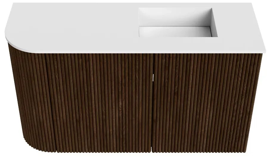 Mondiaz Joya 70cm toiletmeubel ronding links walnut met wastafel faye rechts 1 kraangat talc