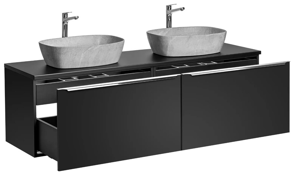 Comad Santa Fe Black badkamermeubel 160cm zwart mat met 2 mat grijze waskommen