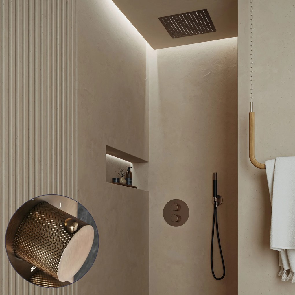 Saniclear Cube Curved Pro inbouw regendouche rond met inbouw douchekop 30x30cm en staafhanddouche verouderd messing