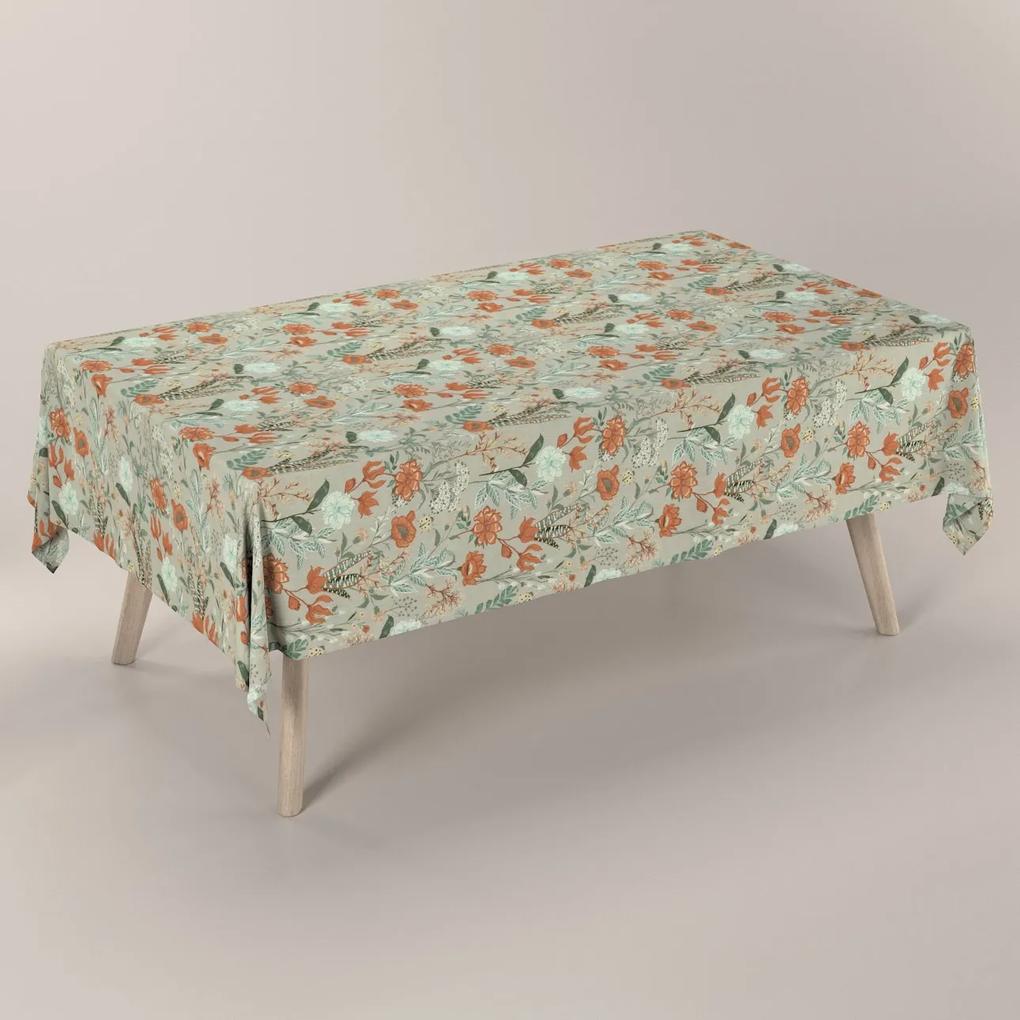 Dekoria Rechthoekig tafelkleed, grijs-oranje-groen, 130 x 130 cm
