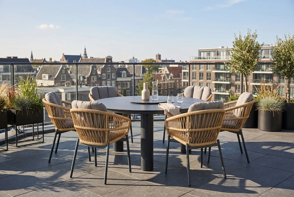 Tuinset Ronde Tuintafel 6 personen 150 cm Rope Grijs  De Laan Projects