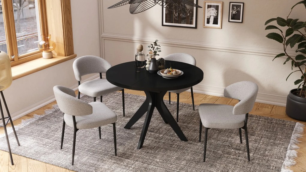 RENZO Zwart - RONDE TAFEL Ø110 UITKLAPBAAR TOT 180 cm | VOOR DE KEUKEN EETKAMER WOONKAMER RETRO