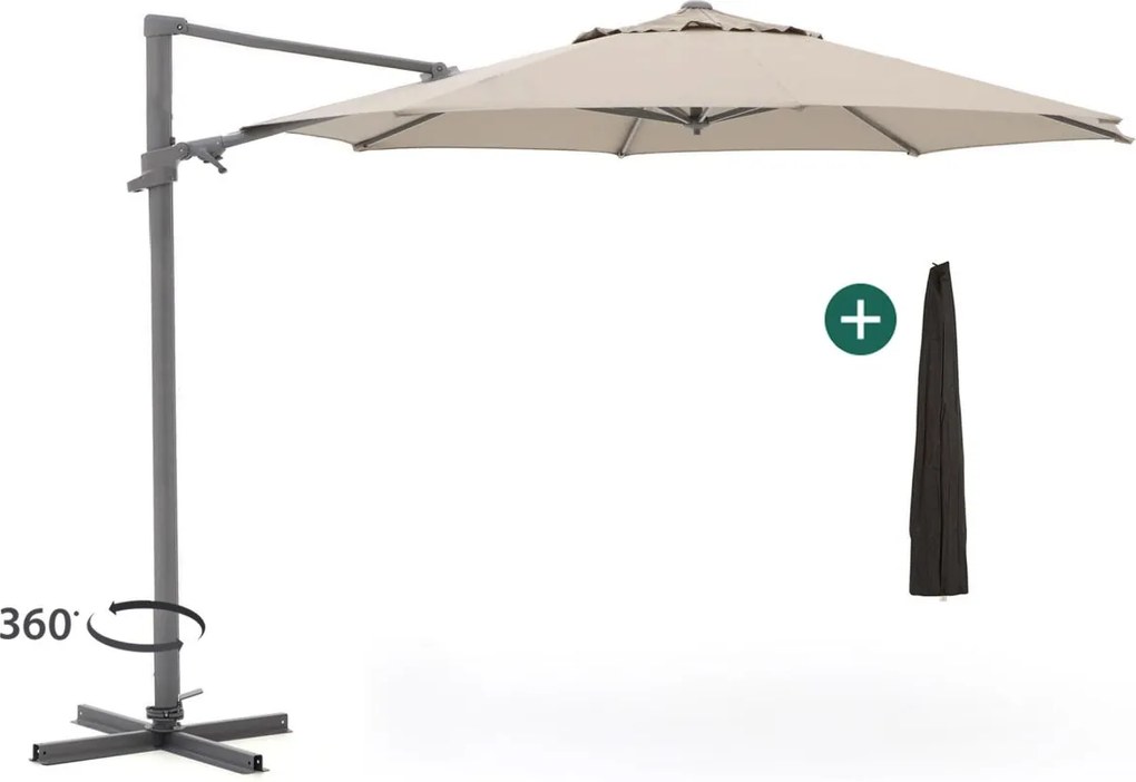 + 15% kassakorting | Parasol Shadowline Francisco | Inclusief hoes | Rond | 330cm | Met draaihendel | Bruin | Kees Smit Tuinmeubelen
