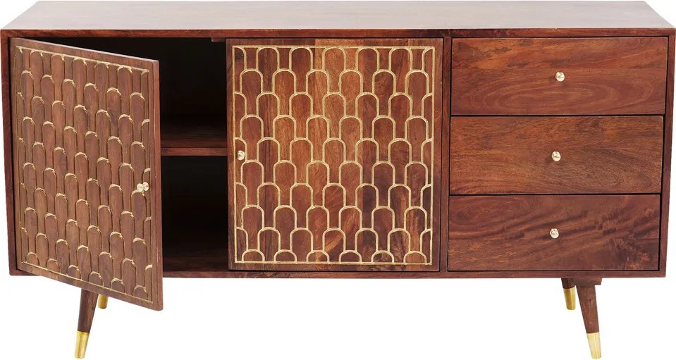 Retro Dressoir Mangohout Goud - 145x45x75cm.