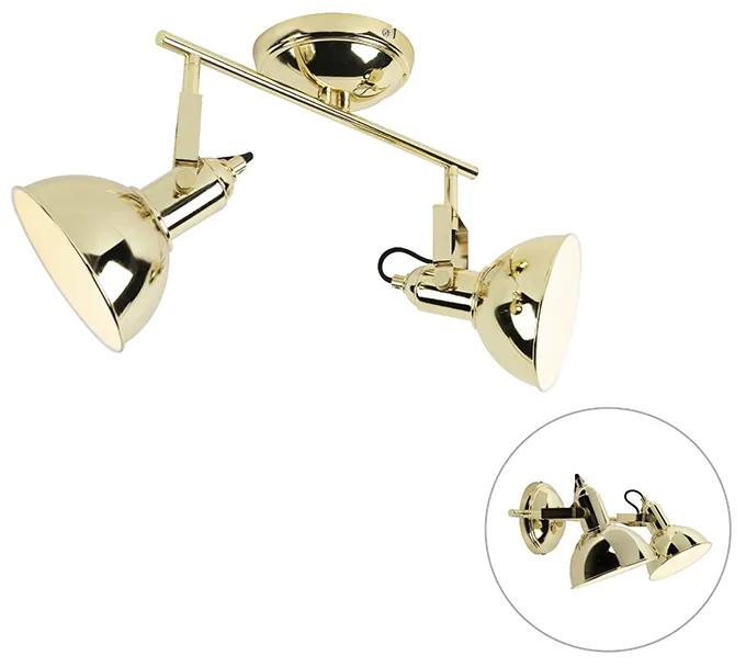 Art Deco Spot / Opbouwspot / Plafondspot goud 2-lichts - Tommy Industriele / Industrie / Industrial E14 rond Binnenverlichting Lamp
