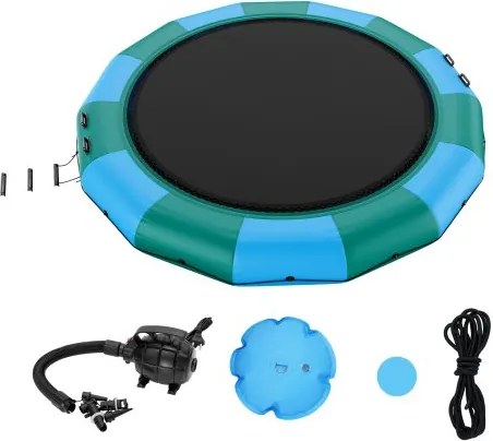VEVOR Opblaasbare Watertrampoline Ladder, Waterdicht, Slijtvast, Duurzame Watertrampoline met 4,57 m Groot Springoppervlak, Springplatform Waterpark Zwembadtrampoline, Speelgoed Blauw &amp; Groen