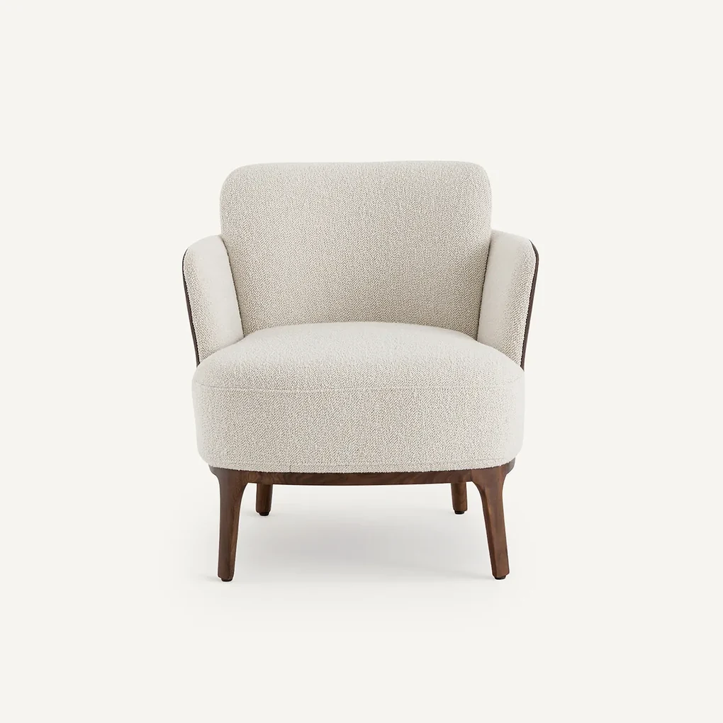 Fauteuil in notenhout en stof in 2 materialen, Jabote