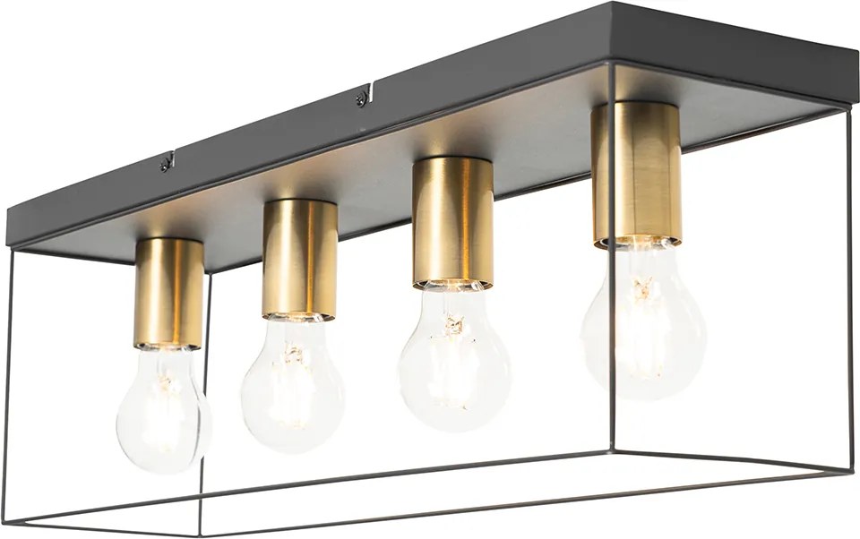 Minimalistische plafondlamp zwart met goud 4-lichts - Kodi