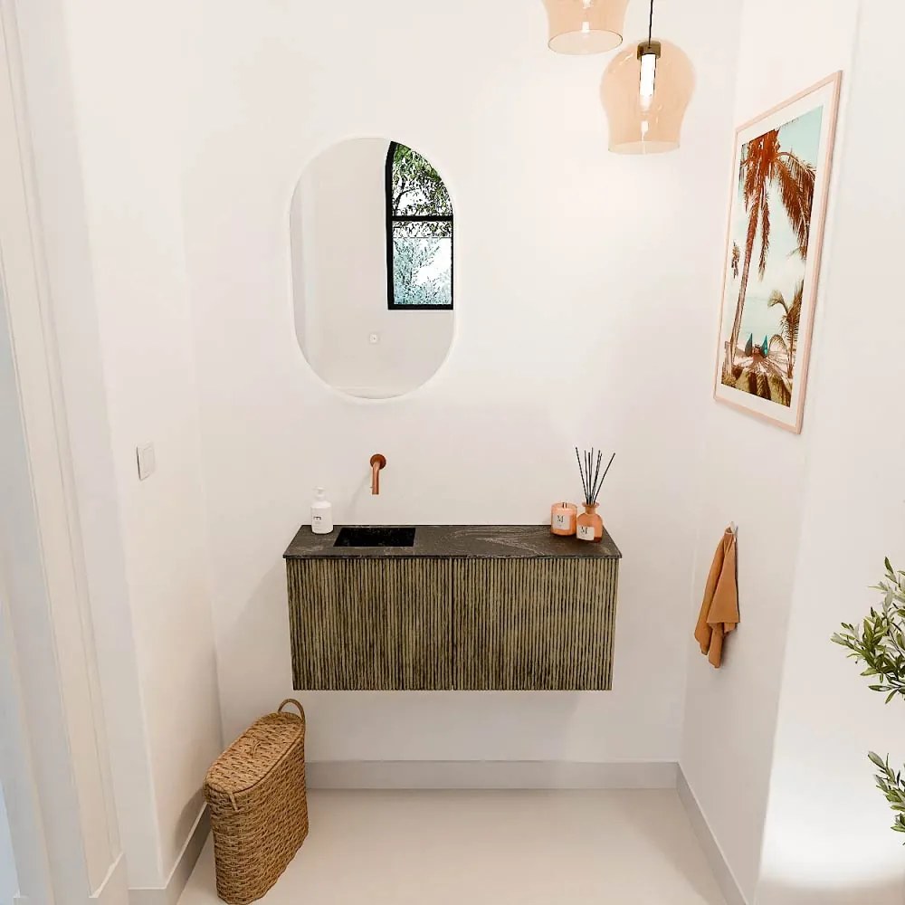 Mondiaz Joya DLux 90cm toiletmeubel dusk met wastafel faye links zonder kraangat lava