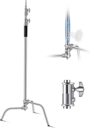 VEVOR C-Stand lampenstandaard, max. hoogte 330 cm, roestvrijstalen fotolampenstandaard met verstelbare hoogte van 1463 tot 2987 mm, draagvermogen van 20 kg voor studiosoftbox, monolight en reflector