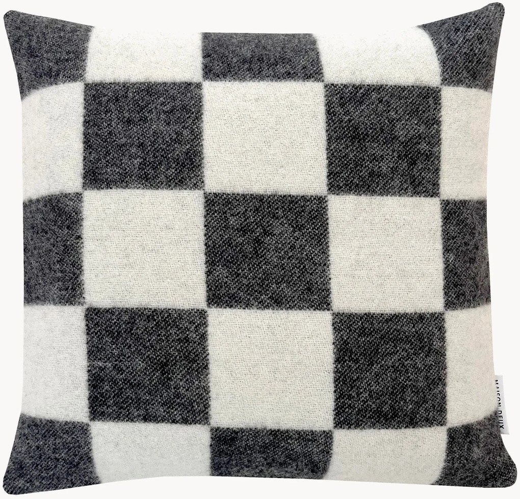 Wollen kussenhoes Level Up met ruitjespatroon
