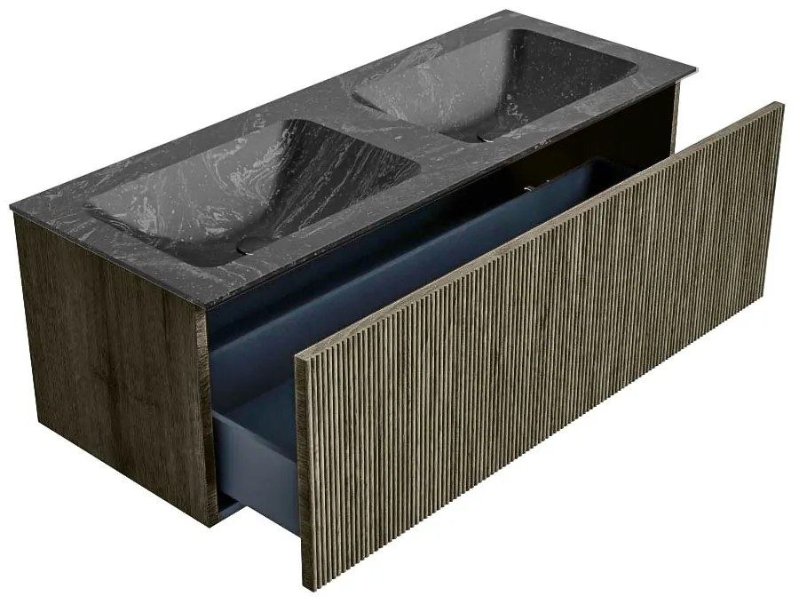 Mondiaz Kurve-dlux 120cm badmeubel shadow met 1 lade en wastafel leaf dubbel zonder kraangat lava