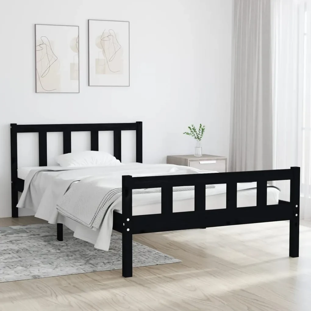vidaXL Bedframe massief hout zwart 100x200 cm