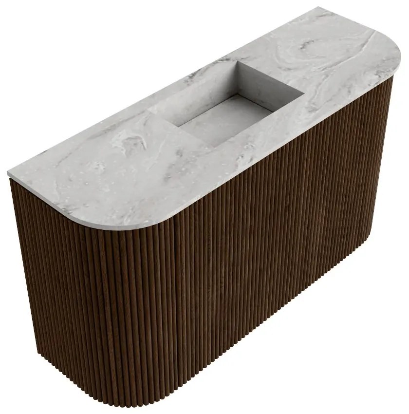 Mondiaz Joya DLux 75cm toiletmeubel ronding links/rechts walnut met wastafel faye midden zonder kraangat glace