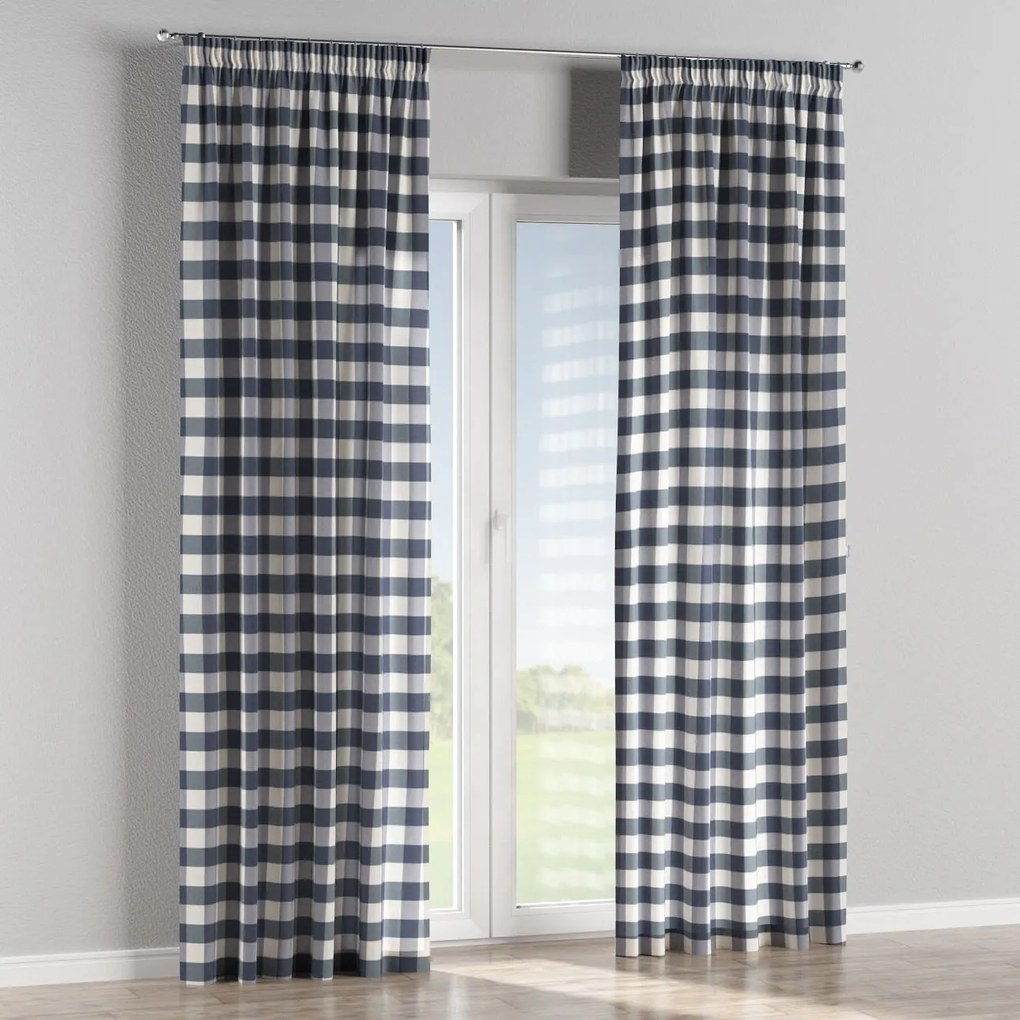 Dekoria Kant en Klaar Gordijn met plooiband, wit-donkerblauw geruit